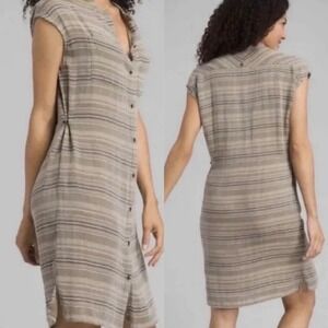 NWT Prana Buenos Dias Gauze Stripe Midi Dress Organic Cotton S Casual Minimalist